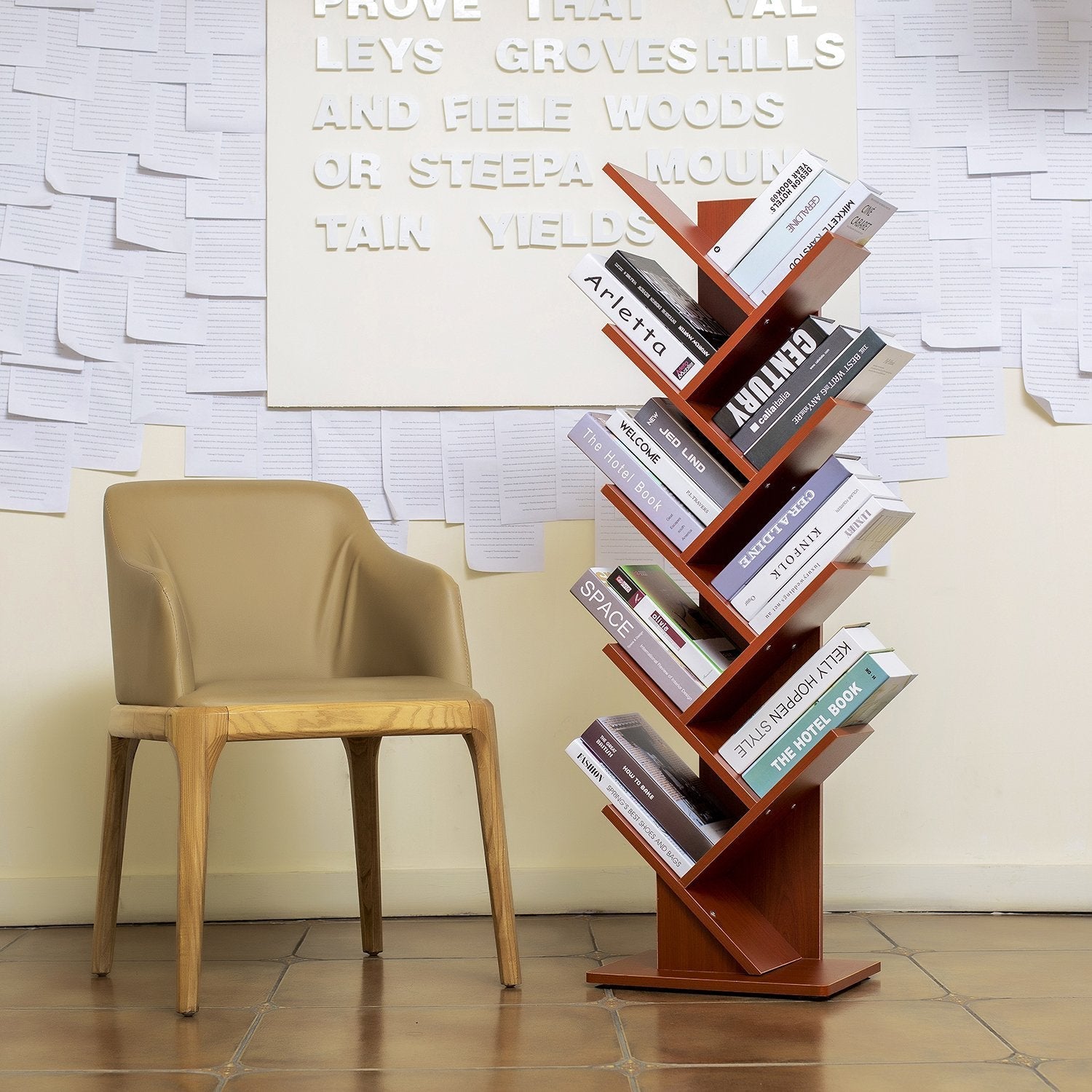 9-Shelf DIY Tree Shaped Floor Standing Bookcase, Storage Rack for Living Room/Home/Office by eFurniturePk