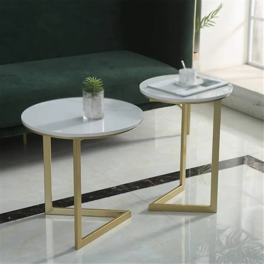 Living Room Furniture Nesting Coffee Table, Metal Round Coffee Table Living Room Balcony Flower Shop Clothing Store Leisure Reading Table, White Negotiating table