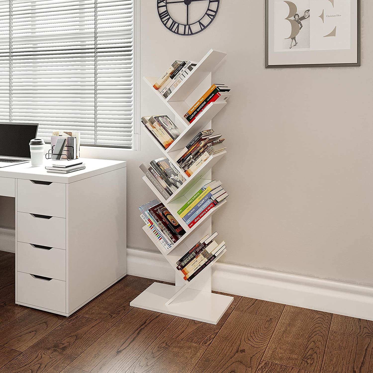 9-Shelf DIY Tree Shaped Floor Standing Bookcase, Storage Rack for Living Room/Home/Office by eFurniturePk