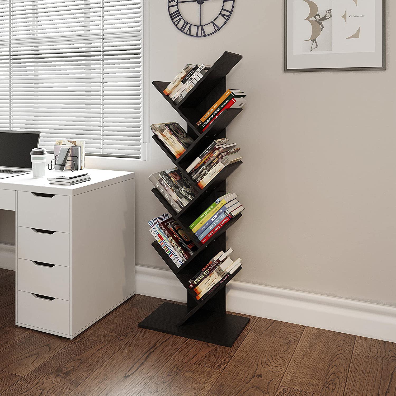 9-Shelf DIY Tree Shaped Floor Standing Bookcase, Storage Rack for Living Room/Home/Office by eFurniturePk
