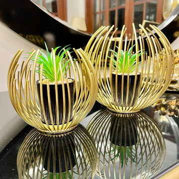 Metallic Golden Globe Decor With Planter