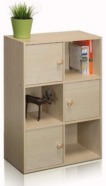 Gorgeous 3-Tier 6 Cube with 3 Door and 3 Open Cube Shees Bookcase Bookshef Storage Bookcases Multifunctional Display Shelf by eFurniturePK