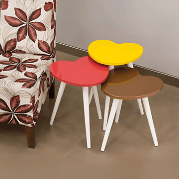 Set of 3 Heart Shaped Wooden Coffee Table - 1506
