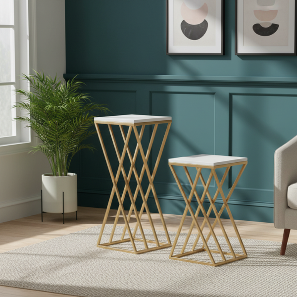 Set of 2 Luxury Marble Style Coffee Table