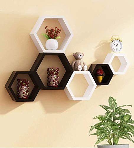 Awesome High Quality Deco Painted Wooden Hexagon Wall Shelf (Set of 6)