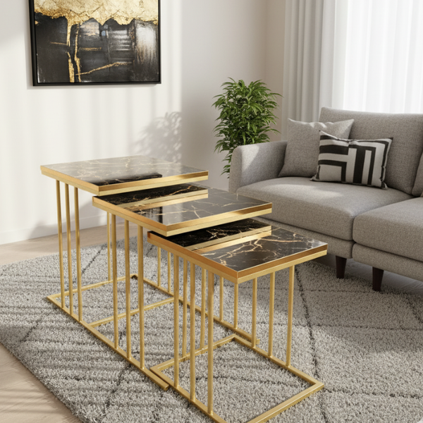 Stylish Nesting Table Set – Nest of Tables in Black Brown Finish