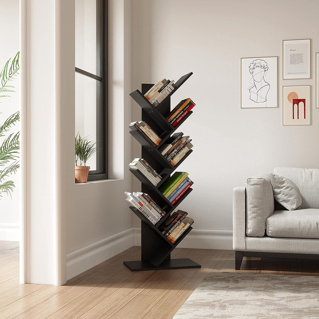 9-Shelf DIY Tree Shaped Floor Standing Bookcase, Storage Rack for Living Room/Home/Office by eFurniturePk
