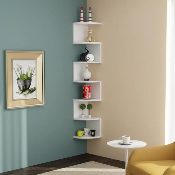 Bedroom Corner Storage Shelf & Wall Mounted Book Display