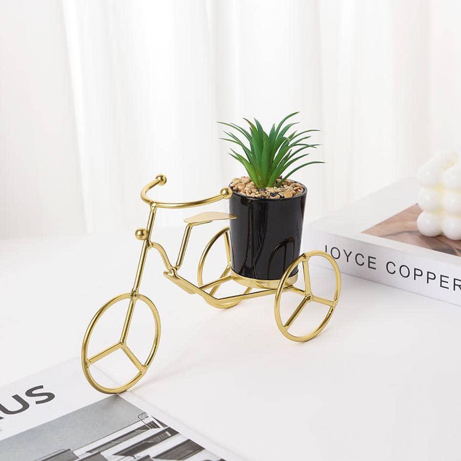 Metal Cycle in Golden Colour With Ceremic Flower Pot