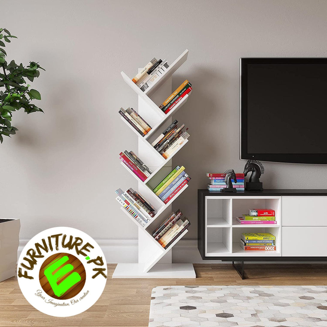9-Shelf DIY Tree Shaped Floor Standing Bookcase, Storage Rack for Living Room/Home/Office by eFurniturePk