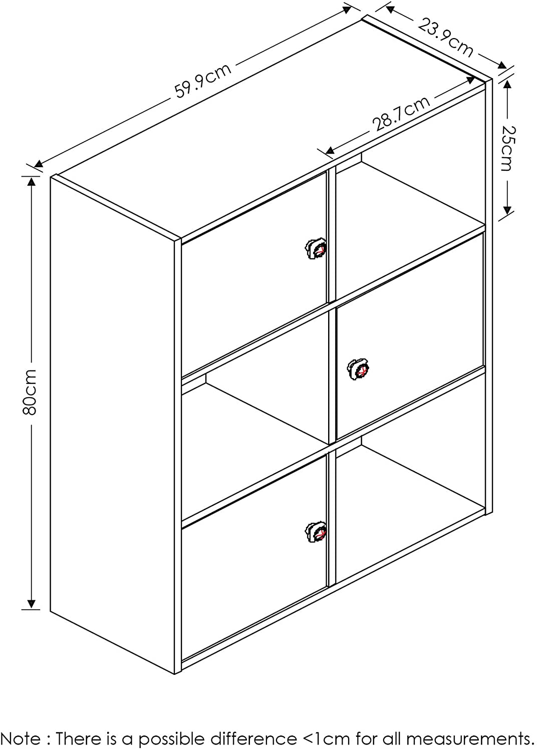 Gorgeous 3-Tier 6 Cube with 3 Door and 3 Open Cube Shees Bookcase Bookshef Storage Bookcases Multifunctional Display Shelf by eFurniturePK