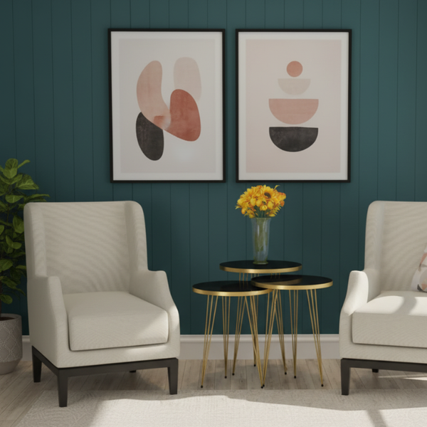 Elegant Nesting Table for Small Spaces, Bedside Table with Metal Legs for Bedroom, Living Room, Office, Balcony