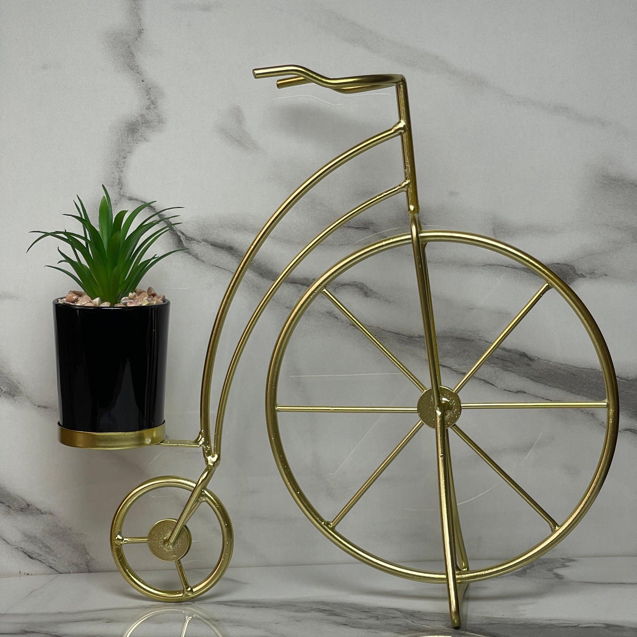 Vintage Bicycle Metal Planter with Ceramic Cactus – Artistic Home Decor