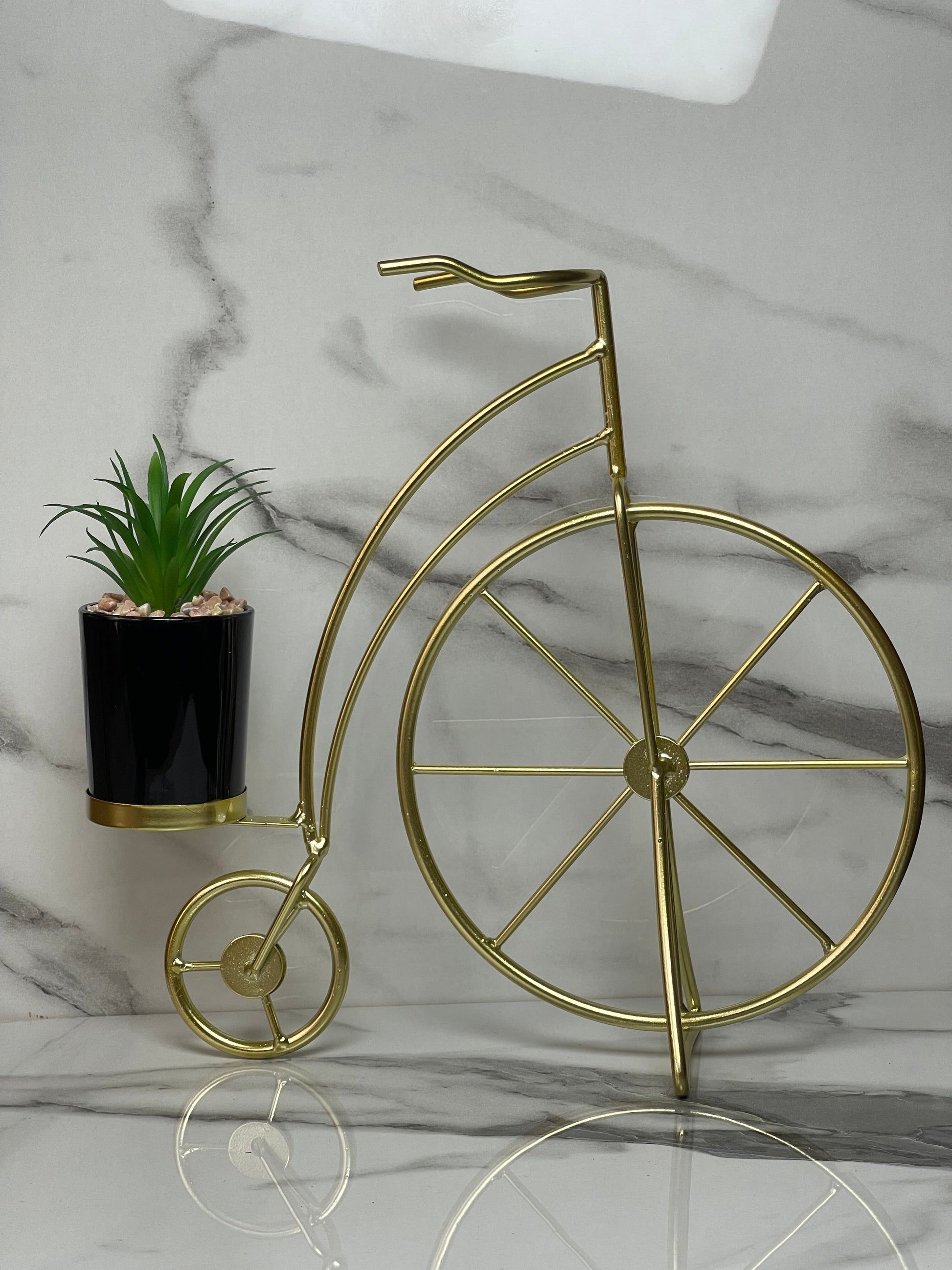 Vintage Bicycle Metal Planter with Ceramic Cactus – Artistic Home Decor