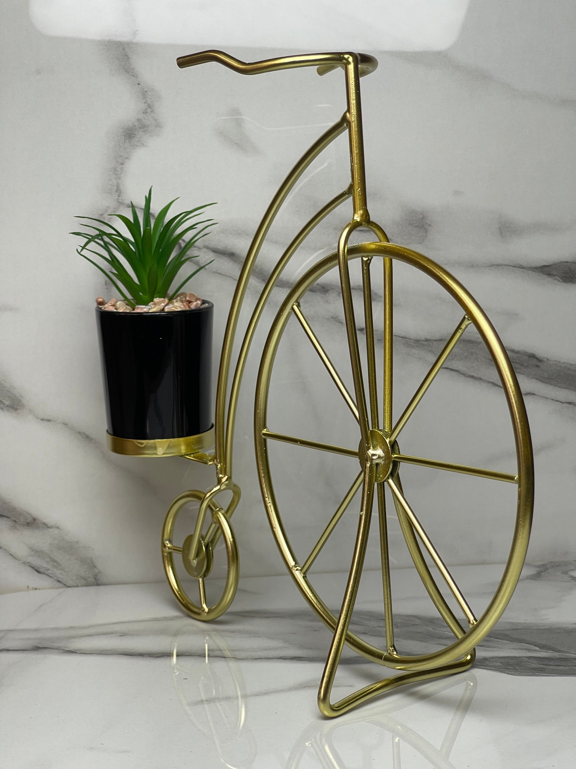 Vintage Bicycle Metal Planter with Ceramic Cactus – Artistic Home Decor