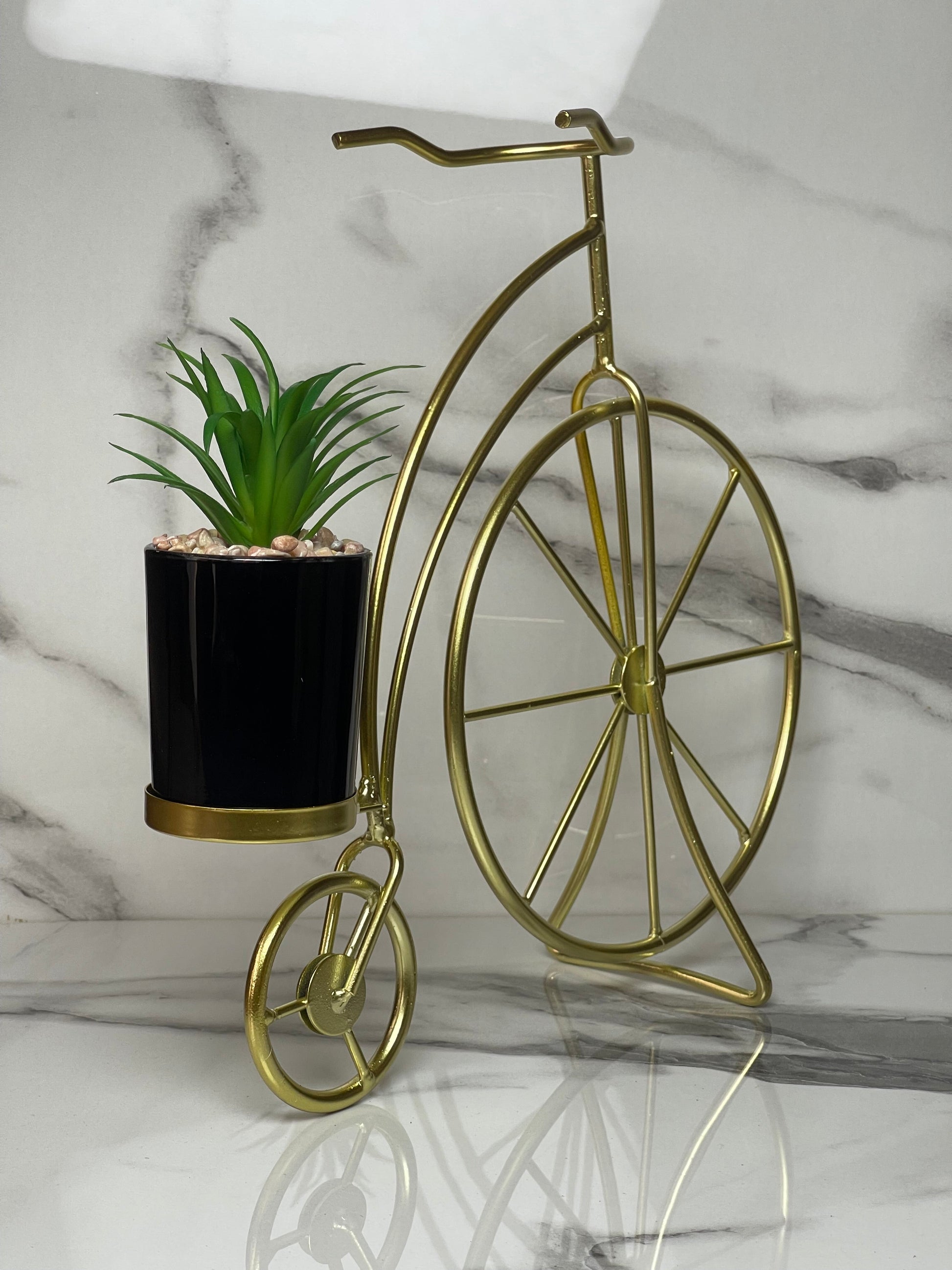 Vintage Bicycle Metal Planter with Ceramic Cactus – Artistic Home Decor