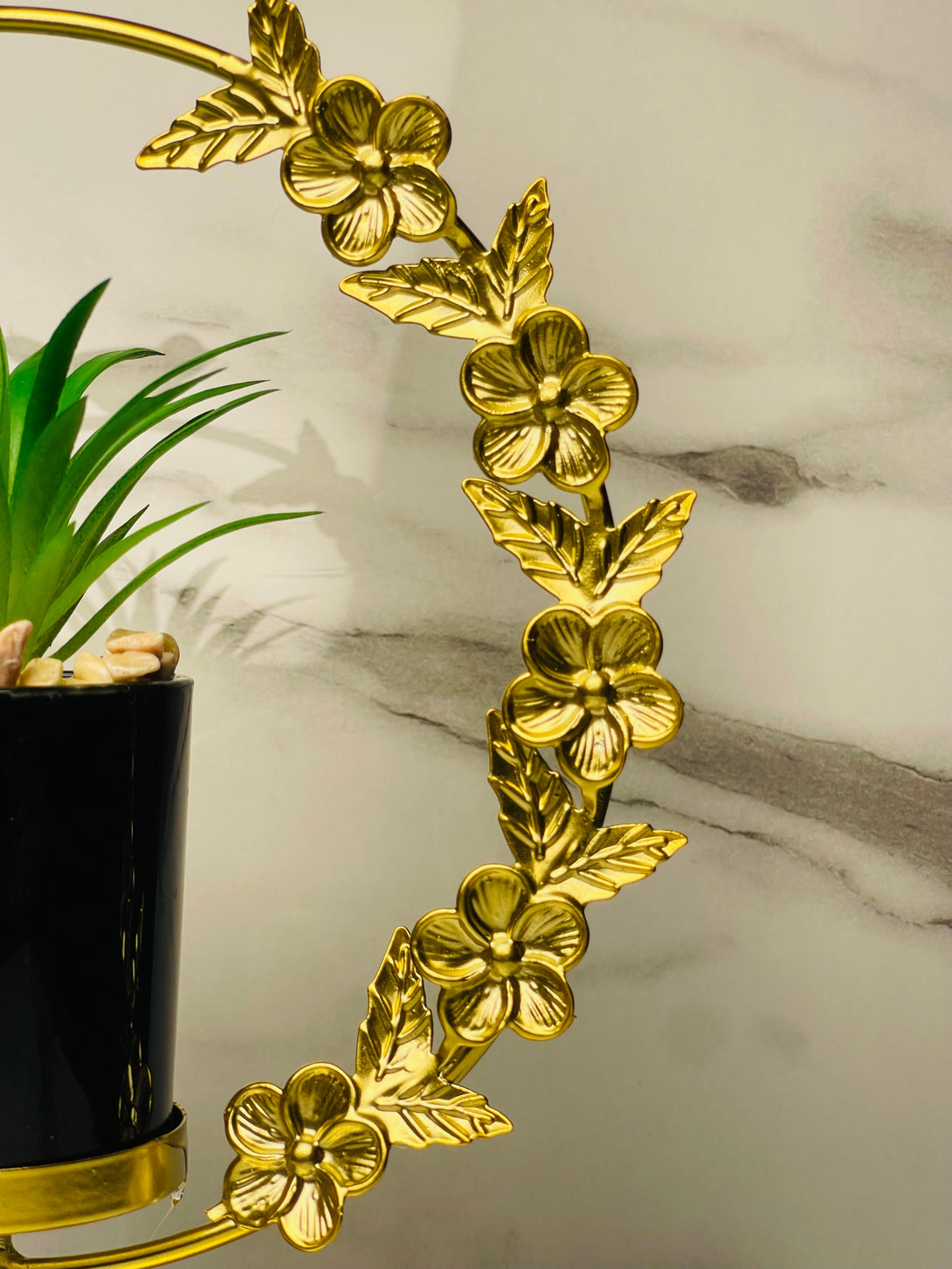 Bird & Floral Metal Frame with Ceramic Cactus – Elegant Home Decor Accent