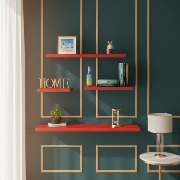 Set of 4 Flat Delightful Wall Mounted Book Shelf, wooden shelves, Storage Shelves