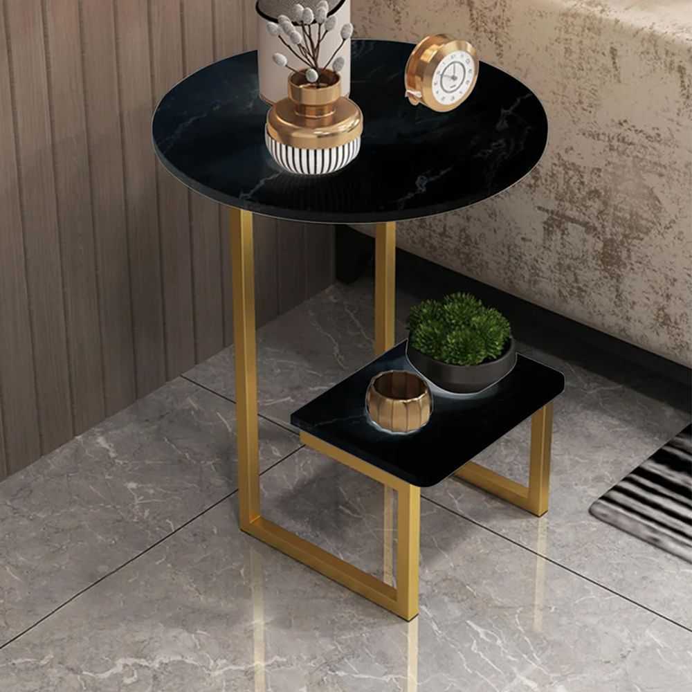 Luxury Side Table & Coffee Table Round Side Table, Modern Marble effect Bedside Table