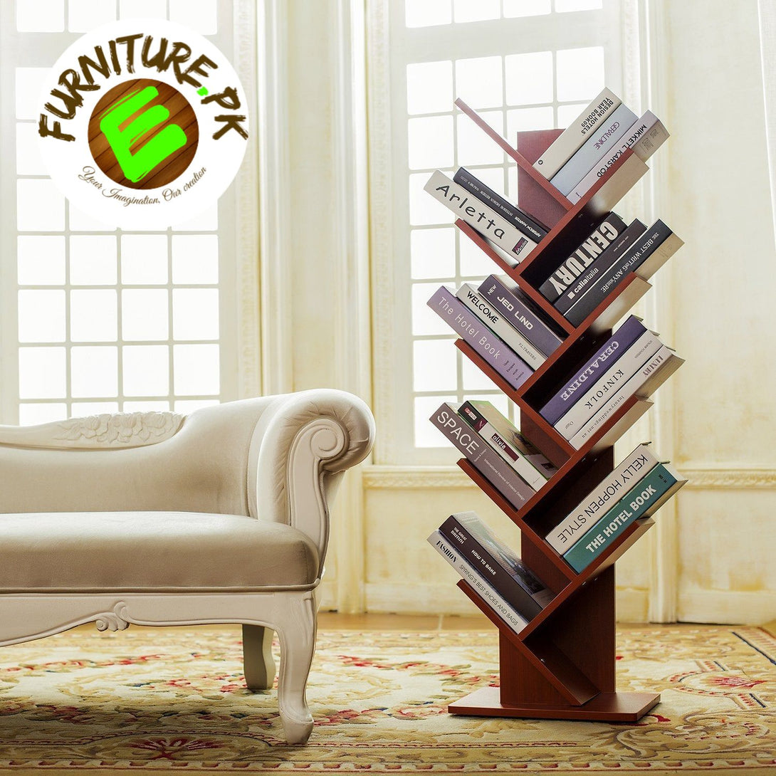 9-Shelf DIY Tree Shaped Floor Standing Bookcase, Storage Rack for Living Room/Home/Office by eFurniturePk