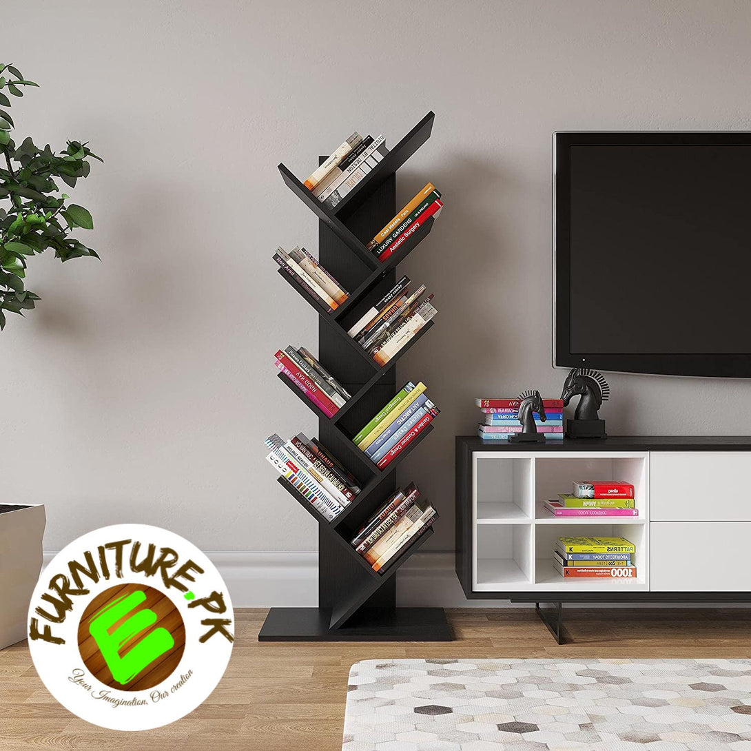 9-Shelf DIY Tree Shaped Floor Standing Bookcase, Storage Rack for Living Room/Home/Office by eFurniturePk